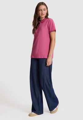 Kadın Fuşya Polo Yaka Basic Tişört - 50321818059