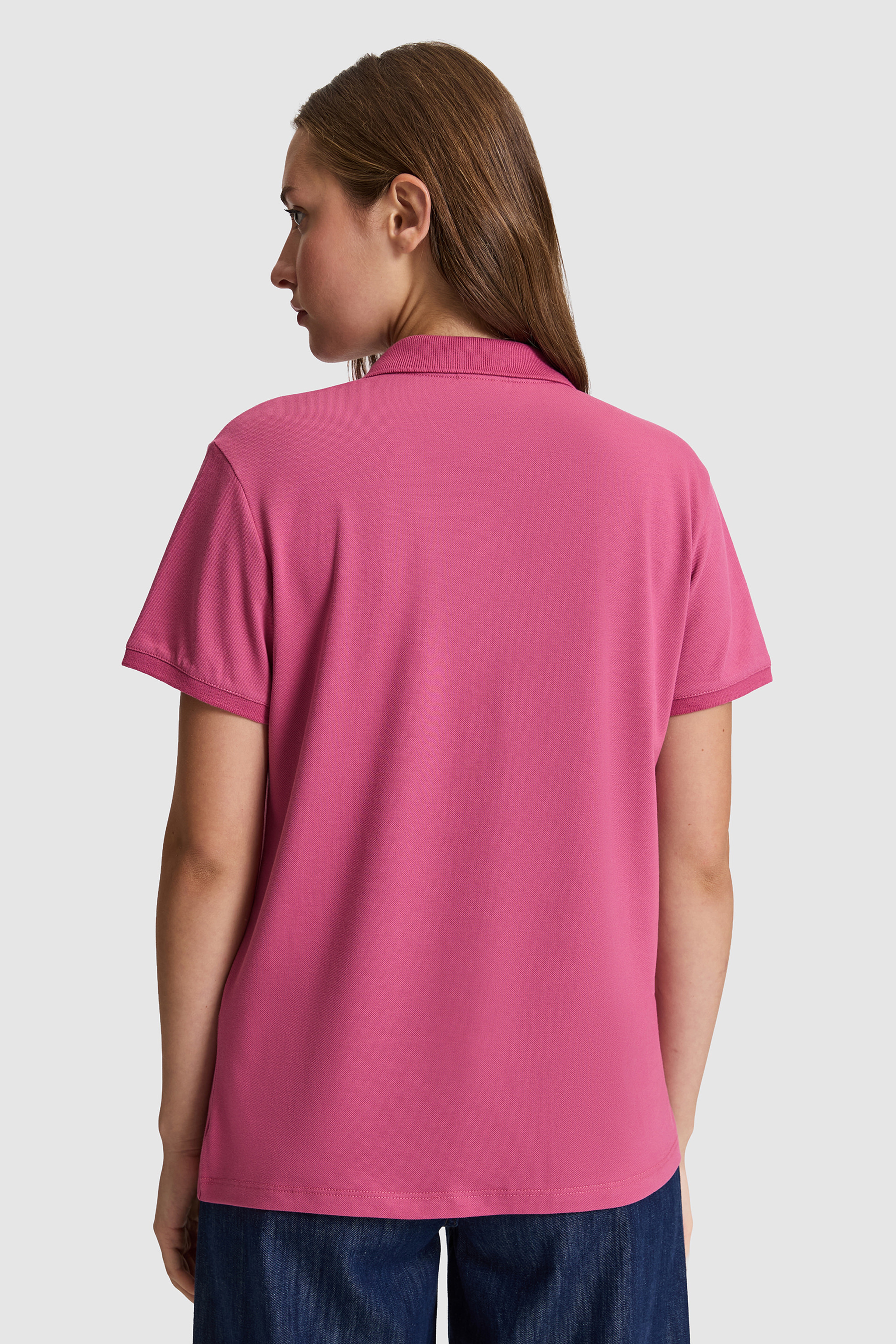 Kadın Fuşya Polo Yaka Basic Tişört - Image 5