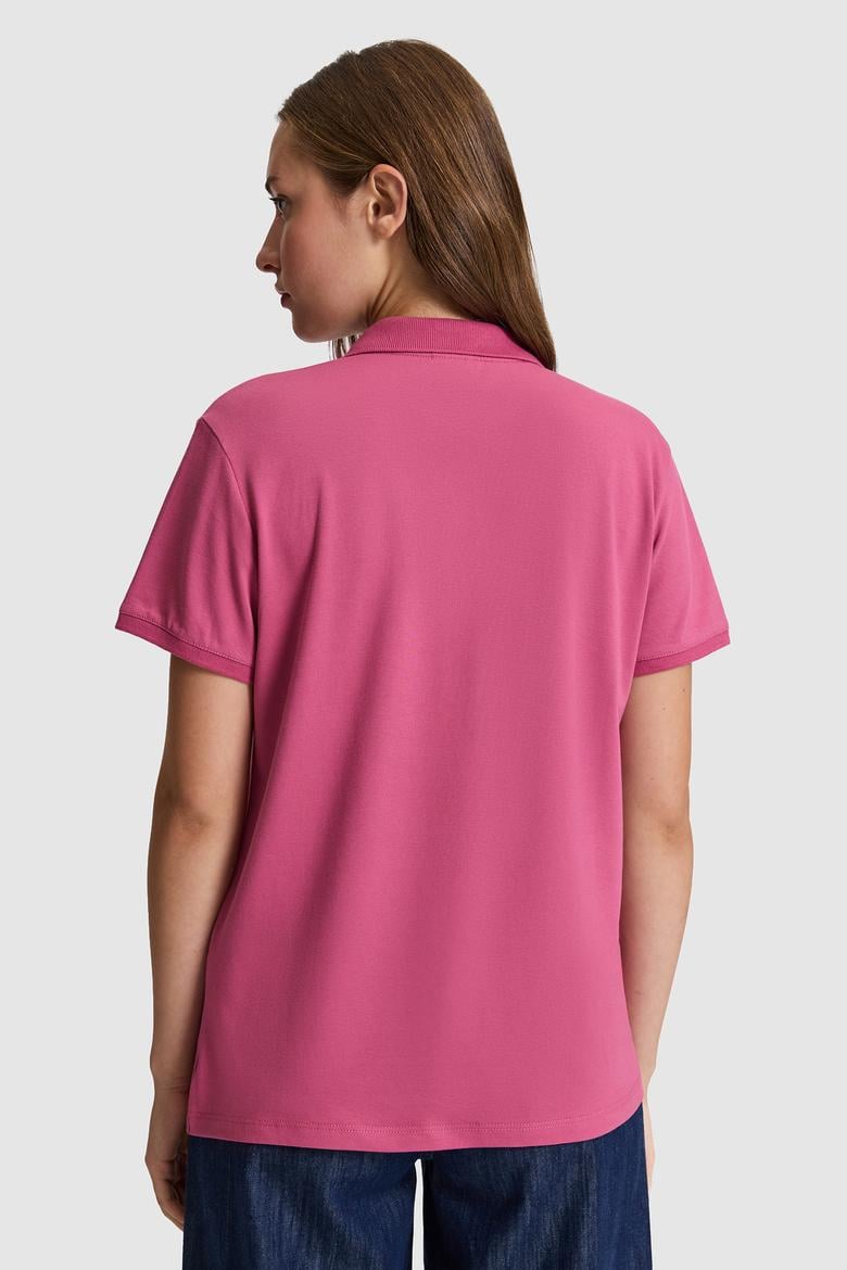Kadın Fuşya Polo Yaka Basic Tişört - 50321818059