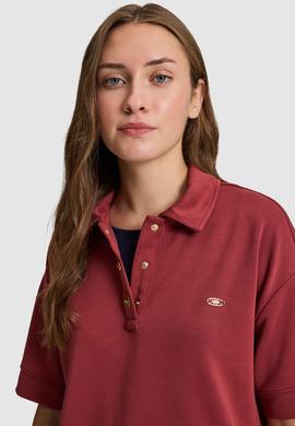 Kadın Vişne Polo Yaka Düğme Detaylı Tişört - 50324256009