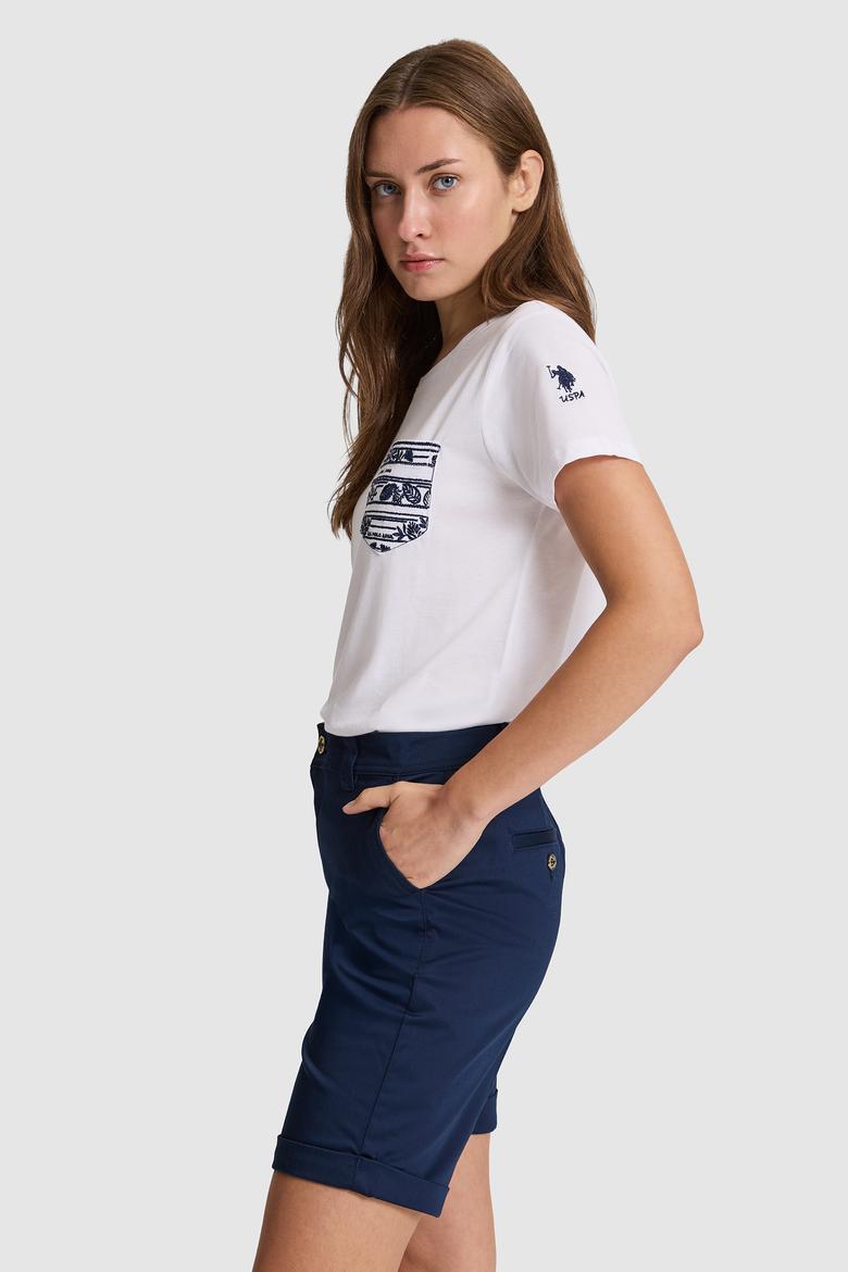 Kadın Beyaz Bisiklet Yaka Tişört - 50323540012