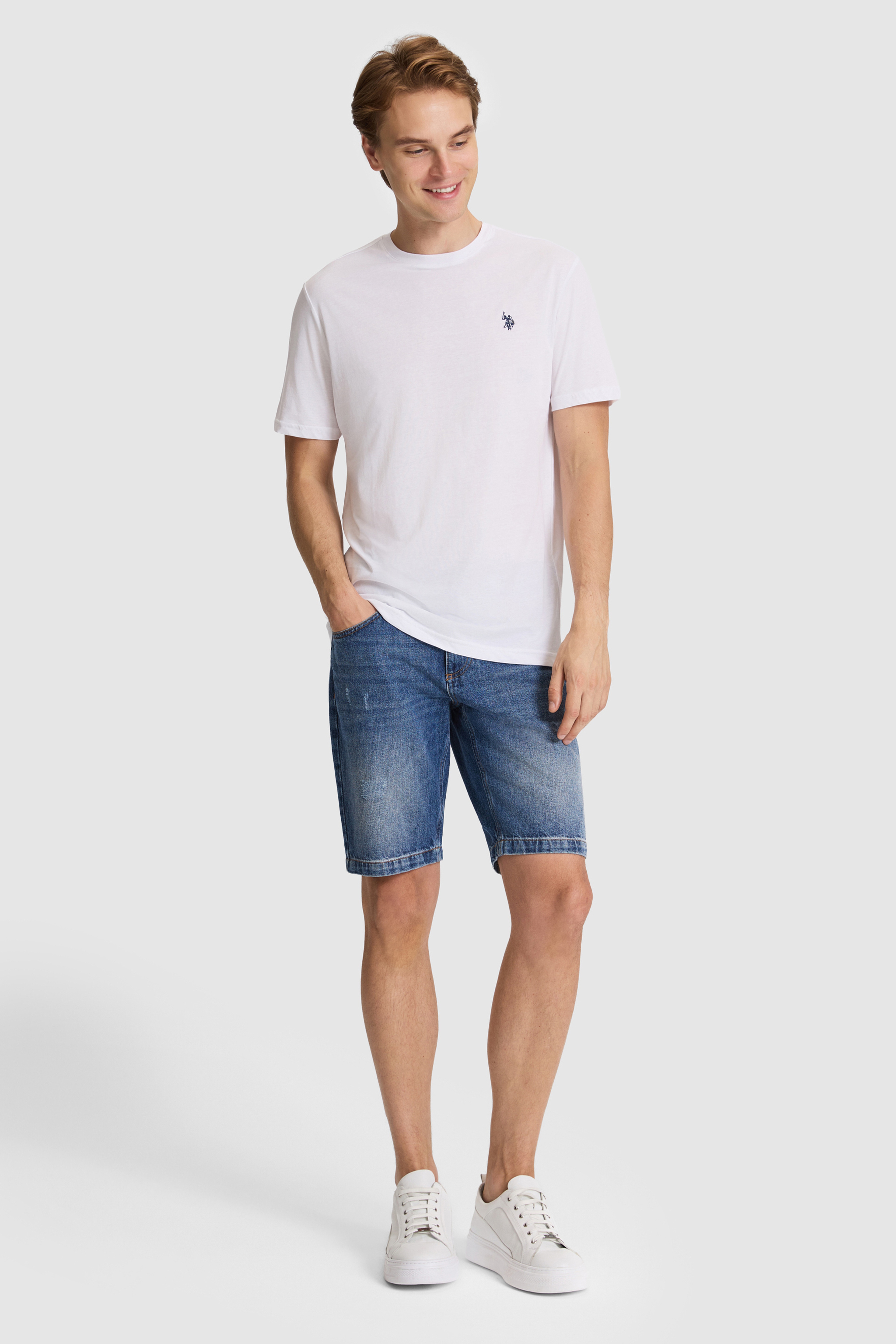 Erkek Beyaz Regular Fit Bisiklet Yaka Basic Tişört - Image 4