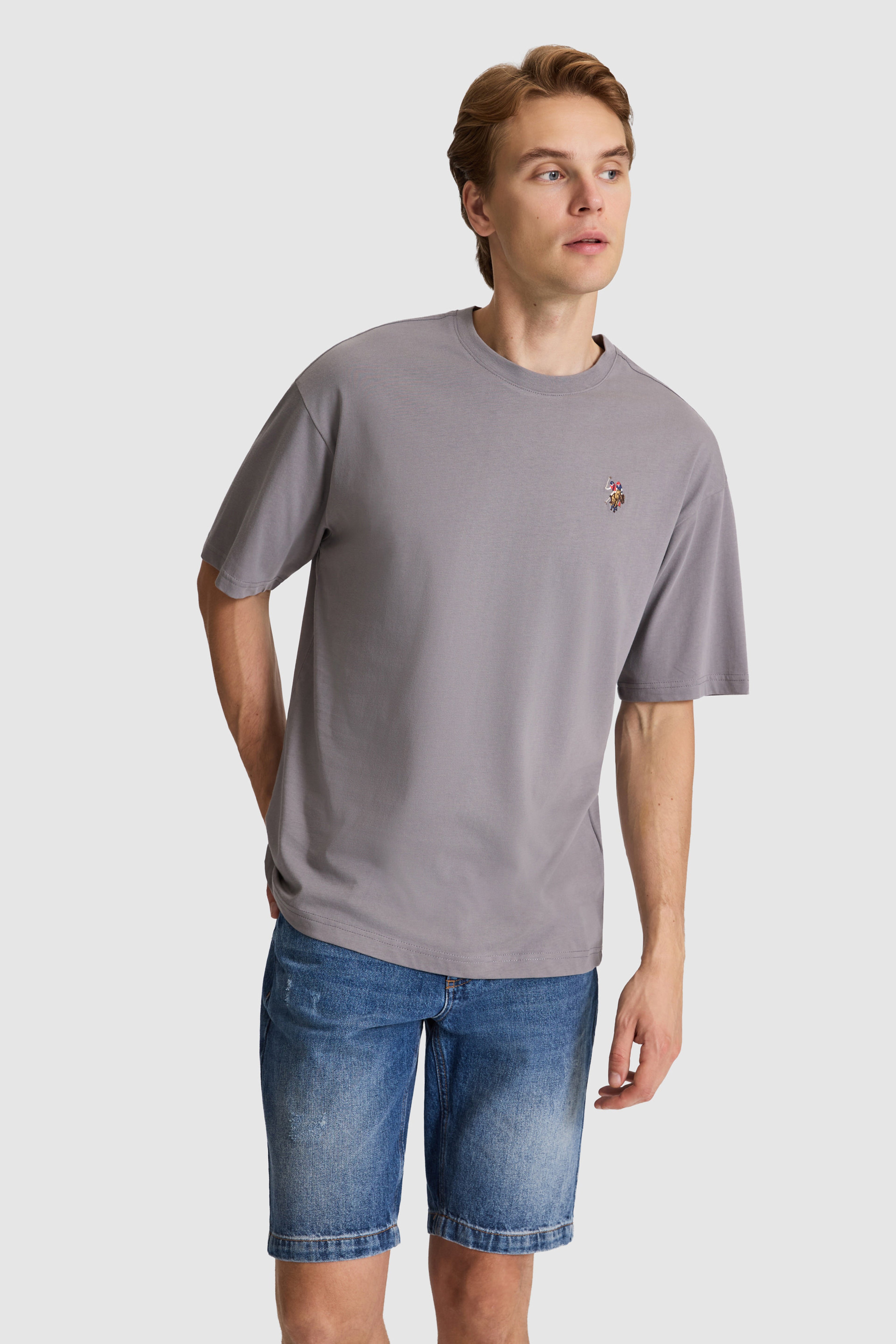 Erkek Gri Comfort Fit Bisiklet Yaka Basic Tişört - Image 3