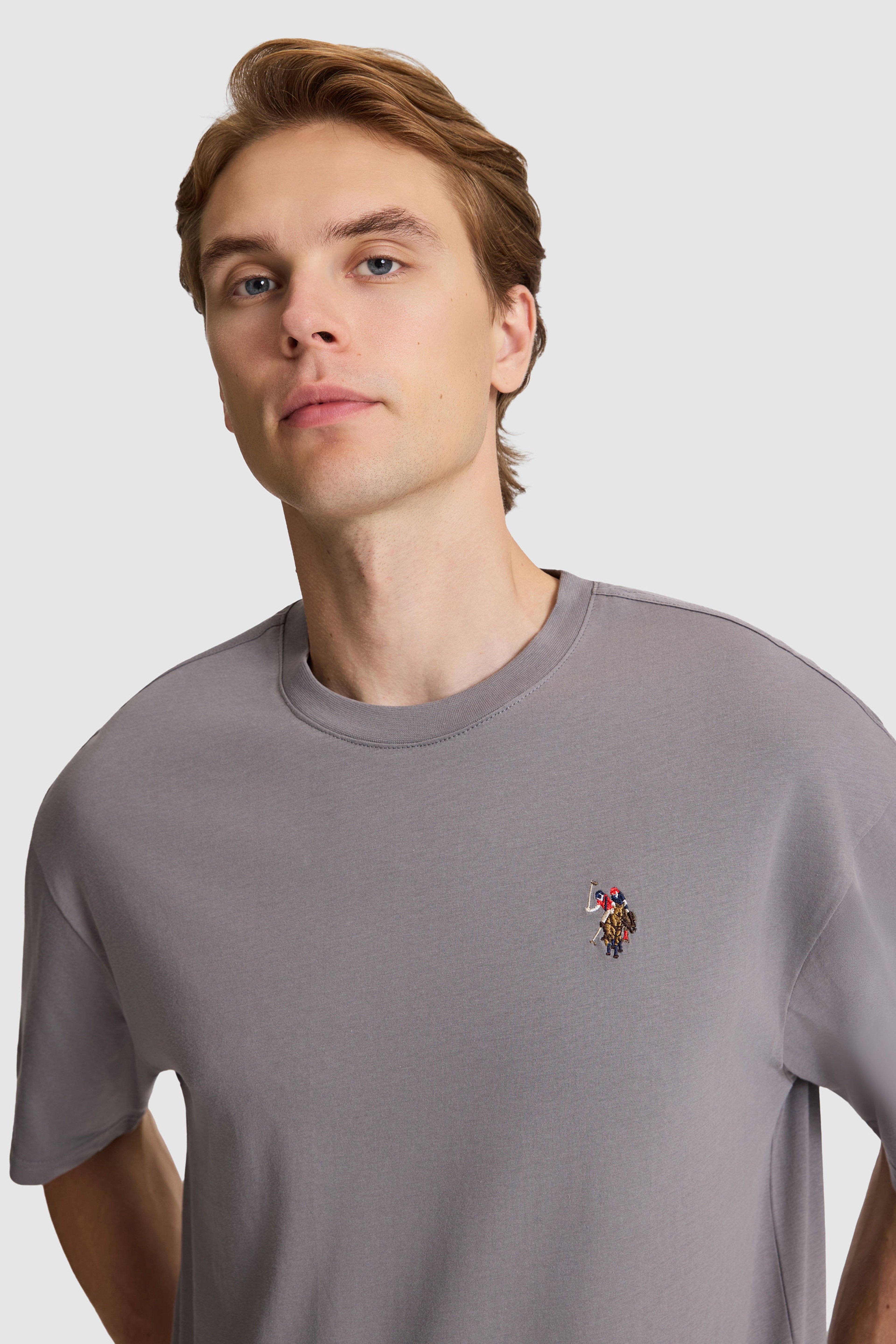 Erkek Gri Comfort Fit Bisiklet Yaka Basic Tişört - Image 2