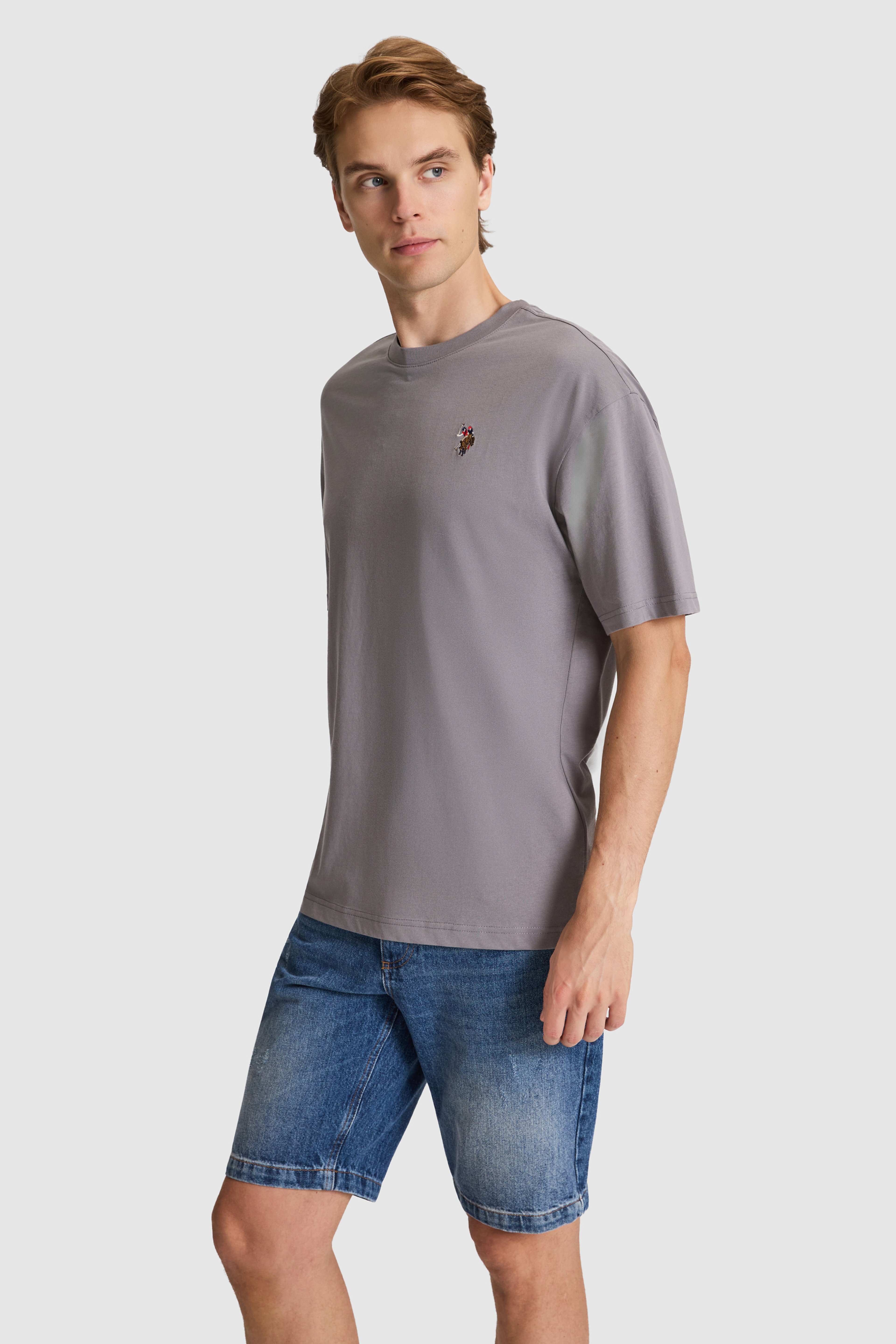 Erkek Gri Comfort Fit Bisiklet Yaka Basic Tişört - Image 1