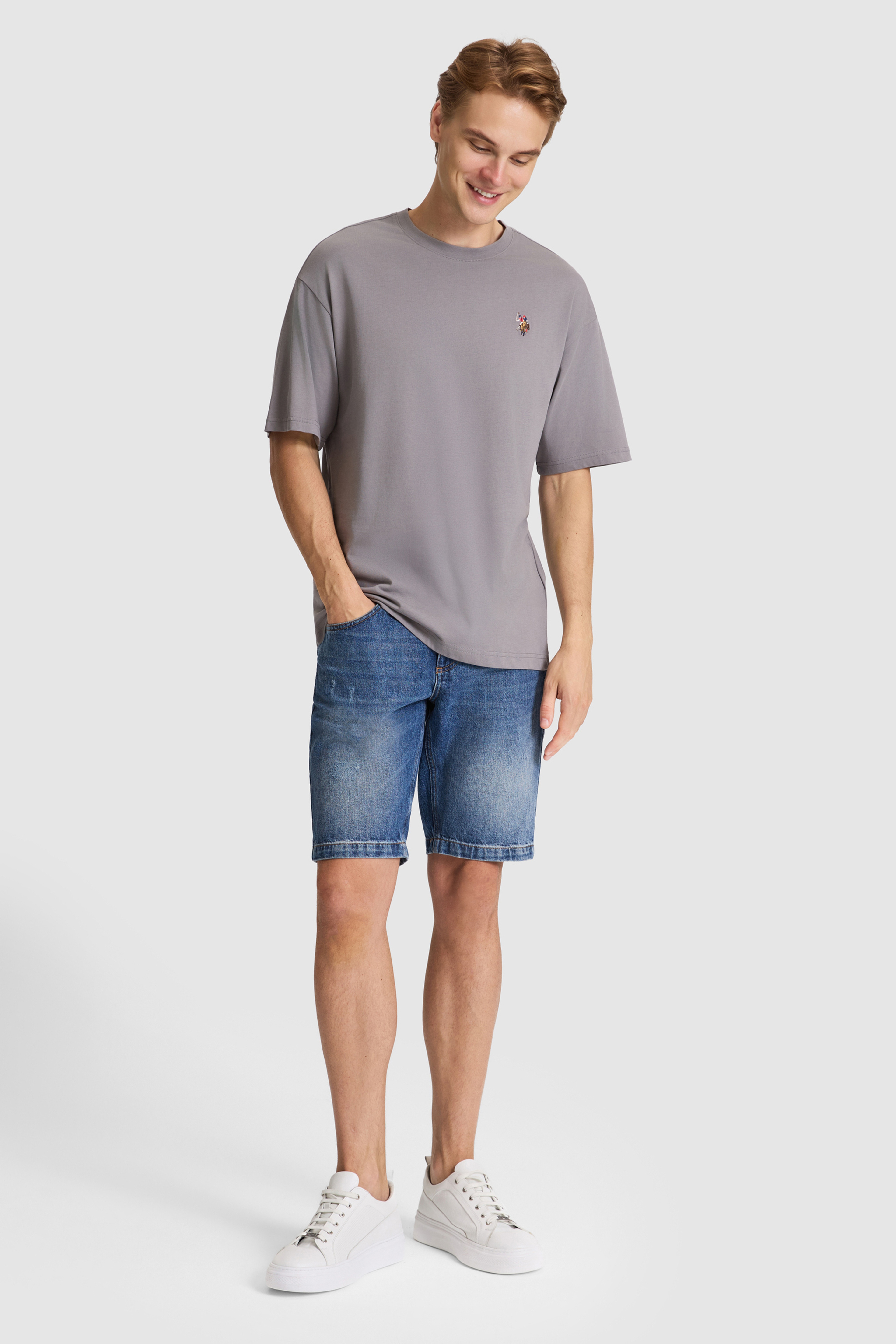 Erkek Gri Comfort Fit Bisiklet Yaka Basic Tişört - Image 4