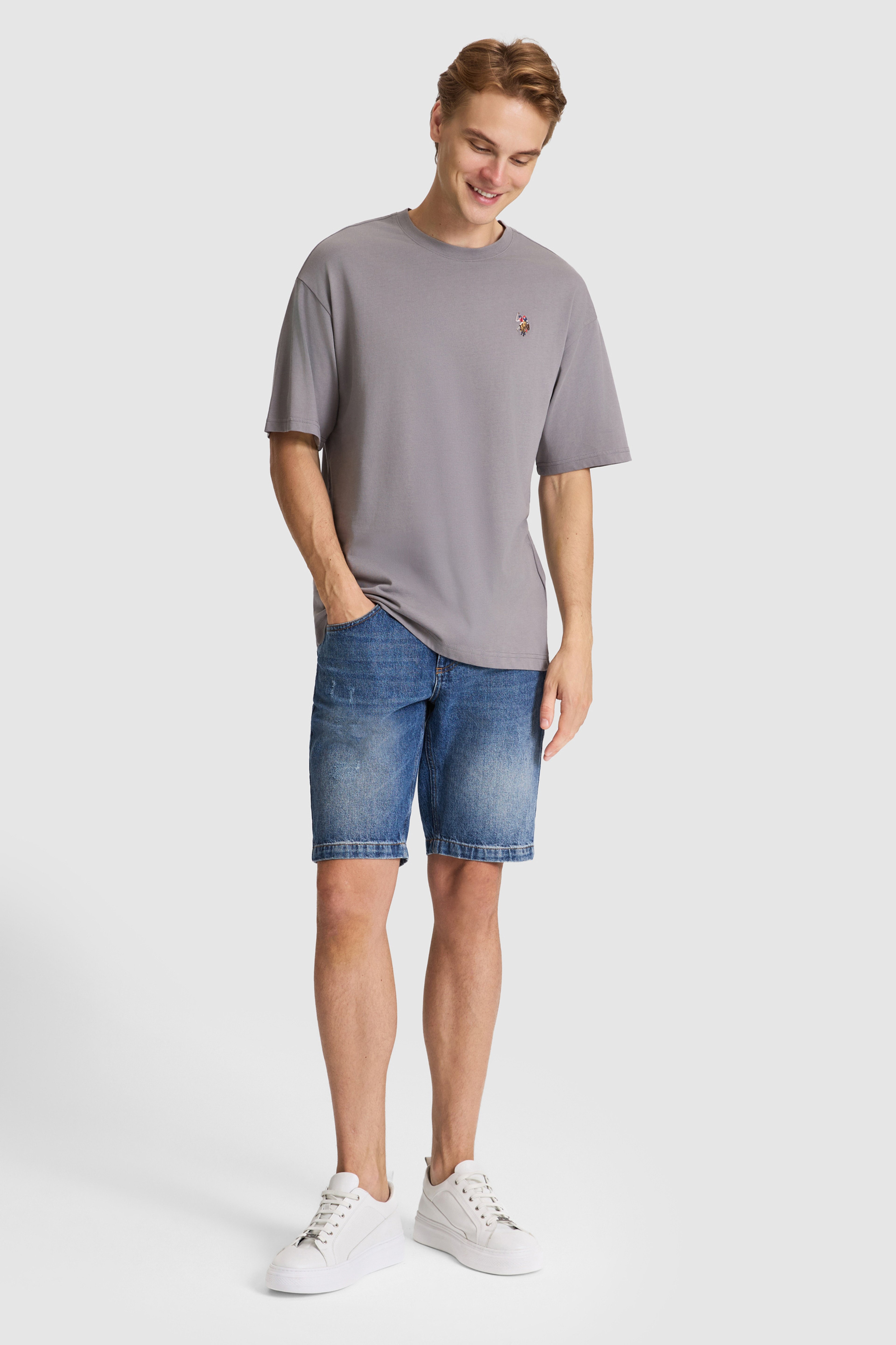 Erkek Gri Comfort Fit Bisiklet Yaka Basic Tişört