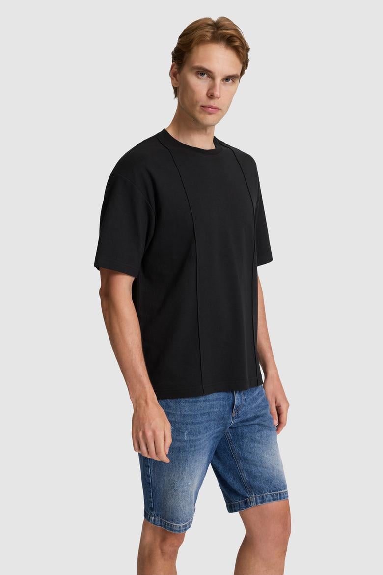 Erkek Siyah Comfort Fit Bisiklet Yaka Tişört
