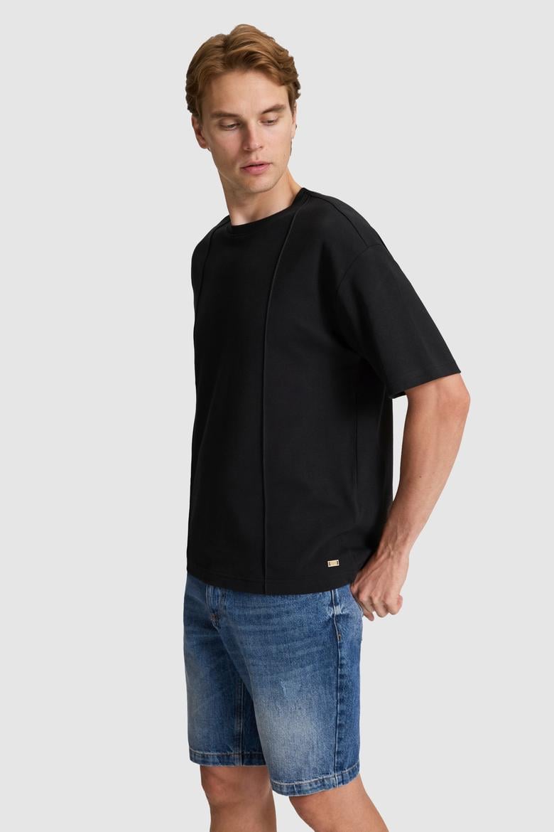 Erkek Siyah Comfort Fit Bisiklet Yaka Tişört - 50326947023