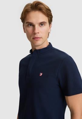 Erkek Lacivert Regular Fit Hakim Yaka Basic Tişört - 50326980012