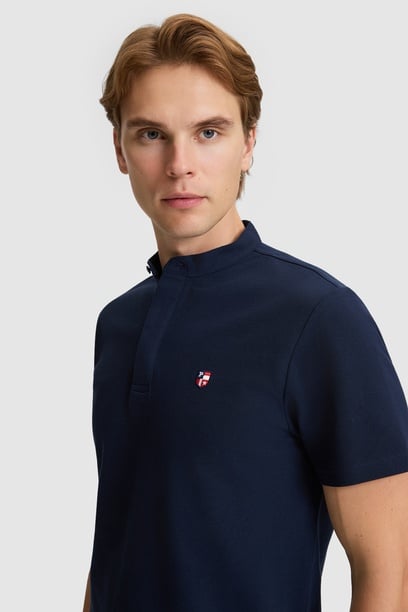 Erkek Lacivert Regular Fit Hakim Yaka Basic Tişört