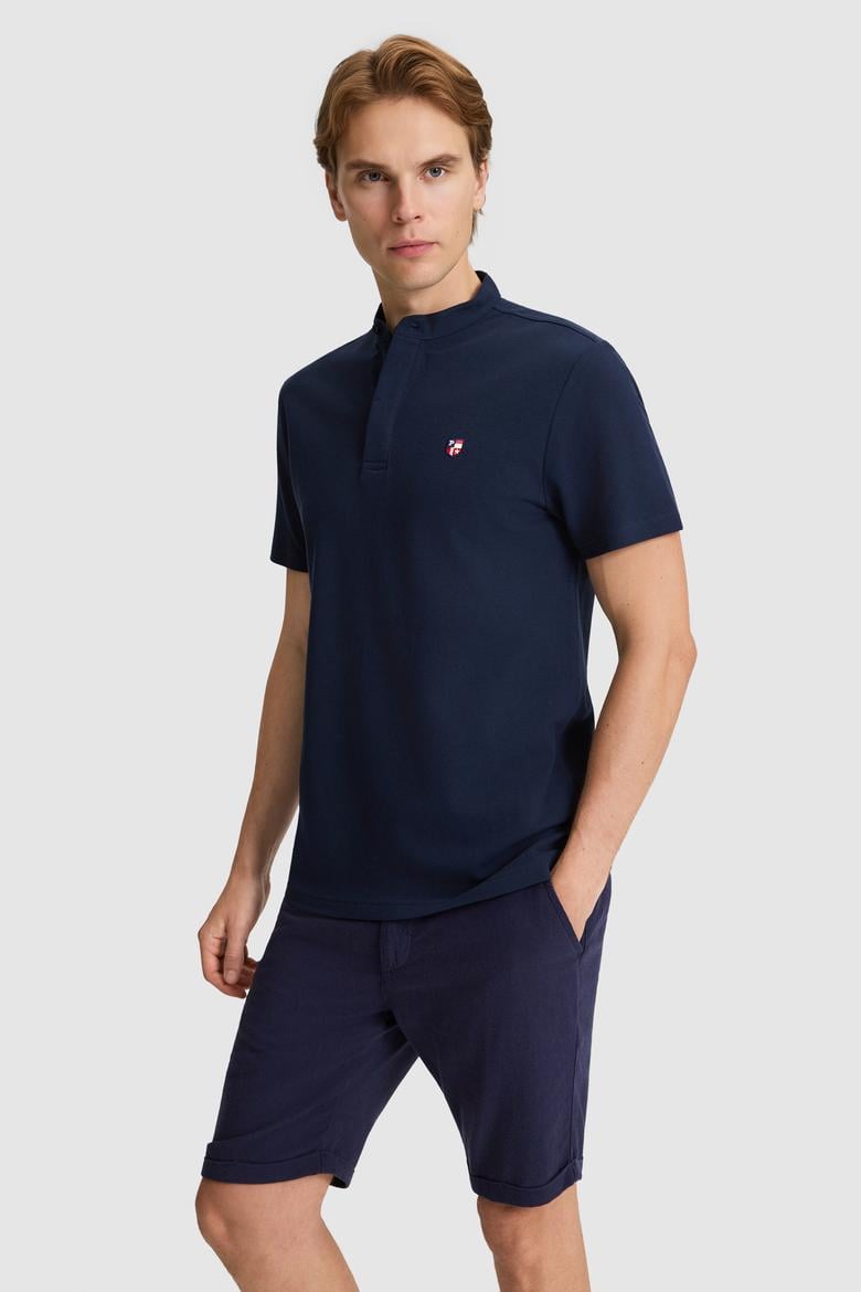Erkek Lacivert Regular Fit Hakim Yaka Basic Tişört