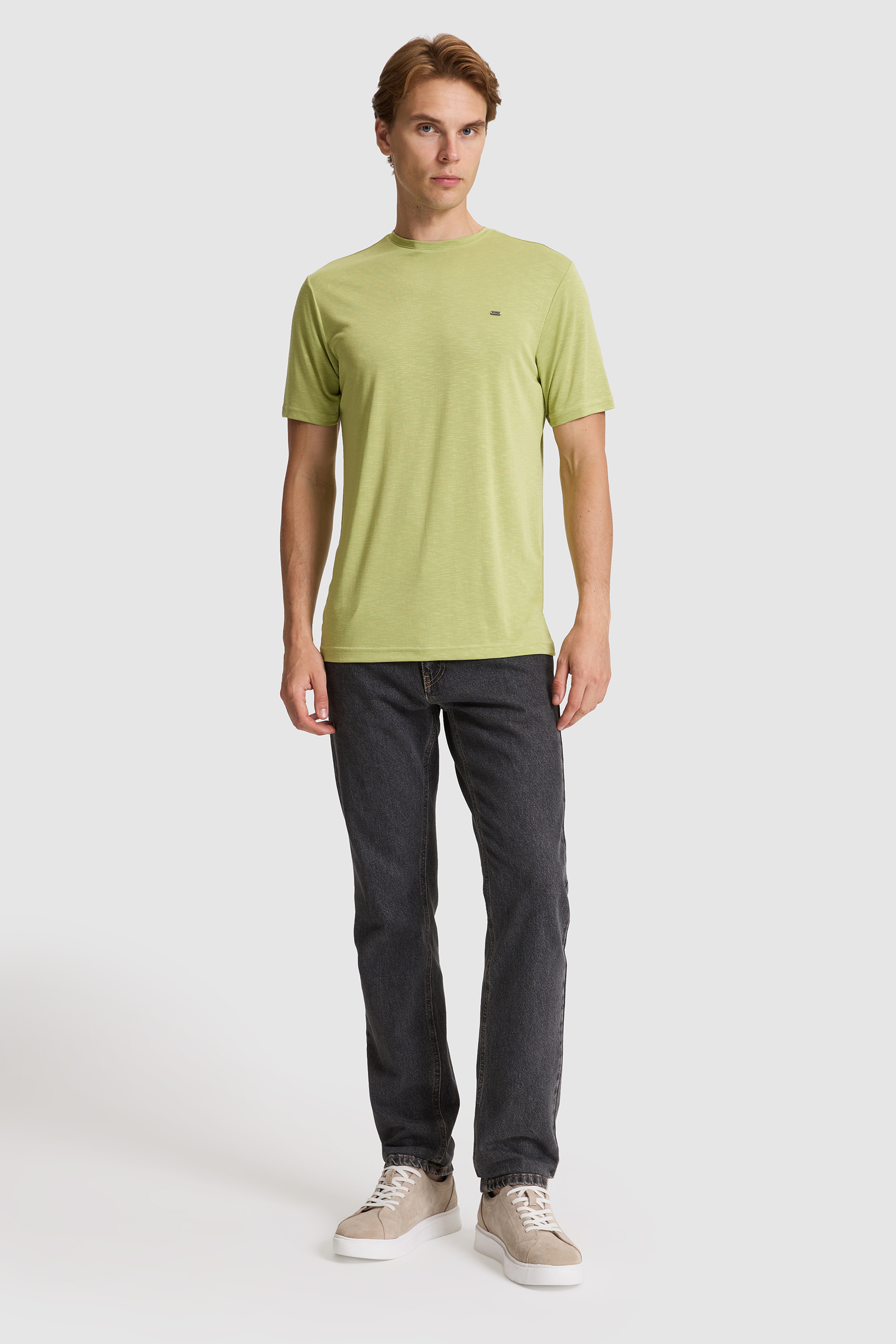 Erkek Yeşil Regular Fit Bisiklet Yaka Basic Tişört - Image 4