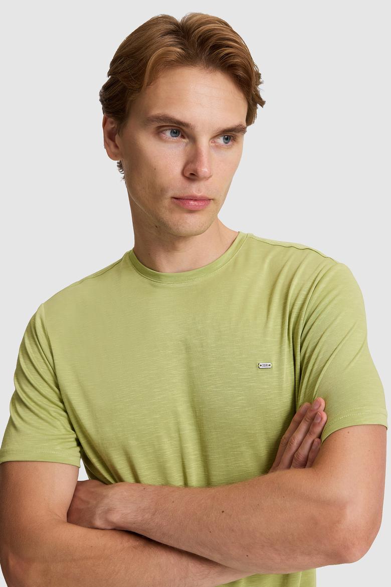 Erkek Yeşil Regular Fit Bisiklet Yaka Basic Tişört - 50322279007
