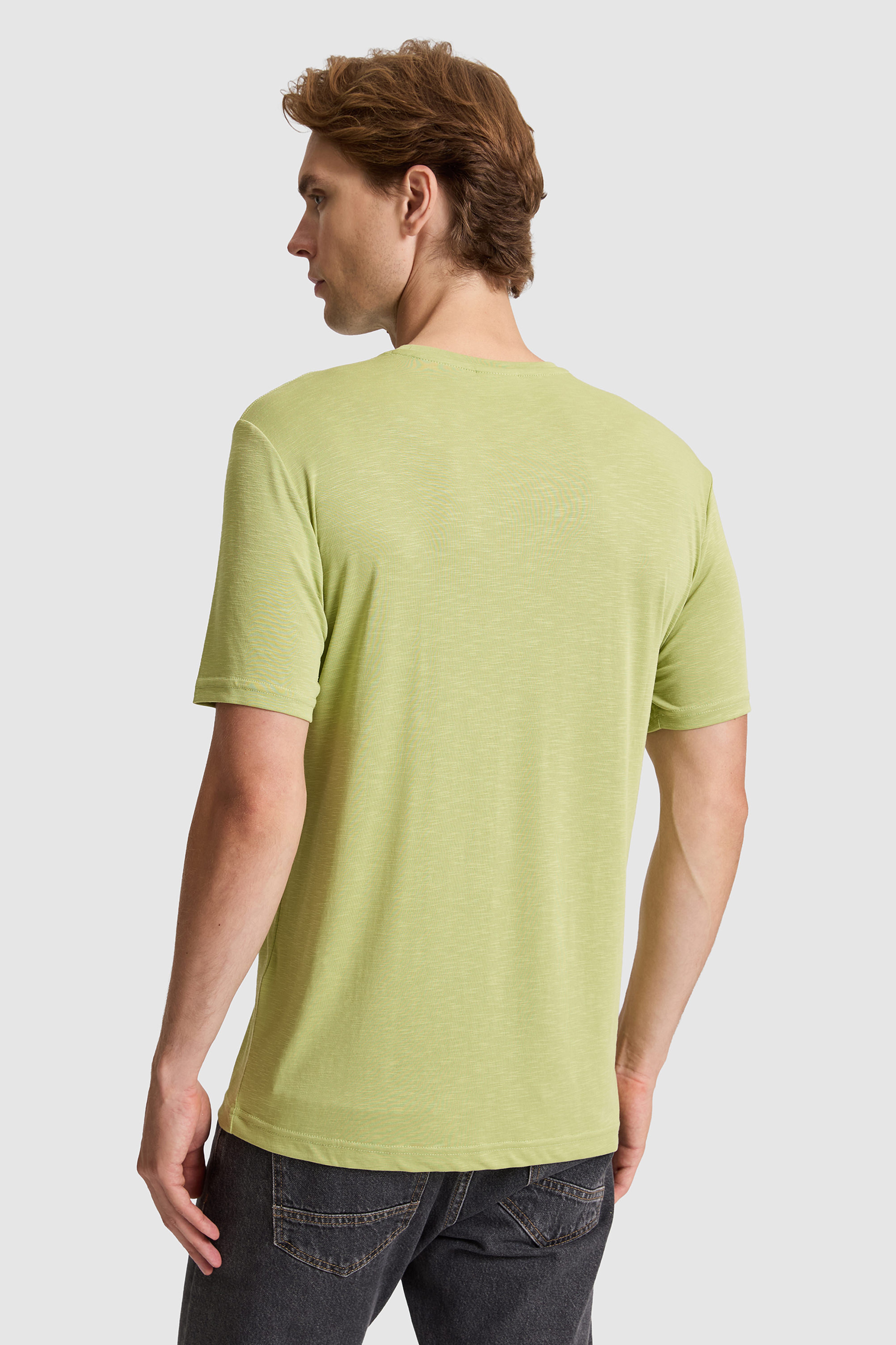 Erkek Yeşil Regular Fit Bisiklet Yaka Basic Tişört