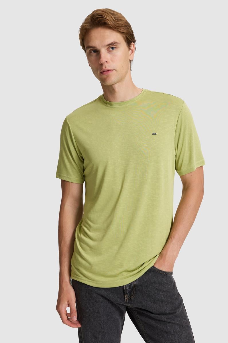 Erkek Yeşil Regular Fit Bisiklet Yaka Basic Tişört