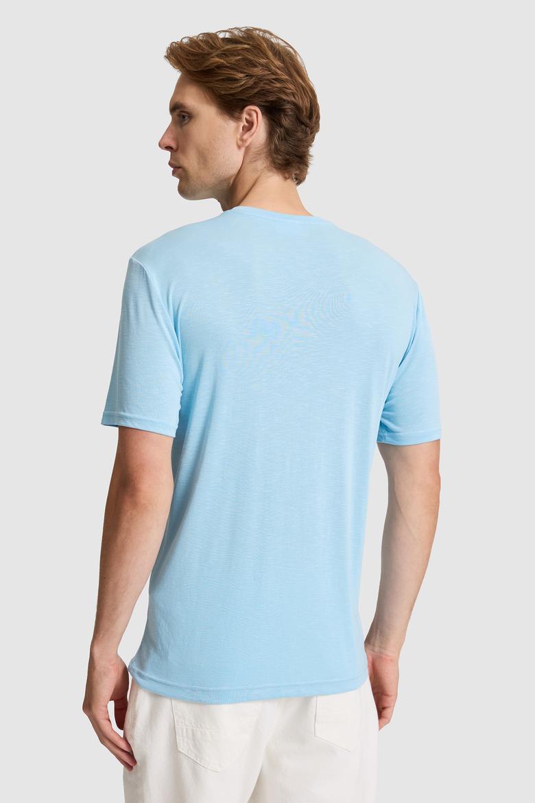 Erkek Mavi Regular Fit Bisiklet Yaka Basic Tişört - 50322279162
