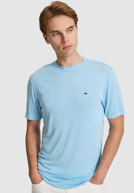 Erkek Mavi Regular Fit Bisiklet Yaka Basic Tişört - 50322279162