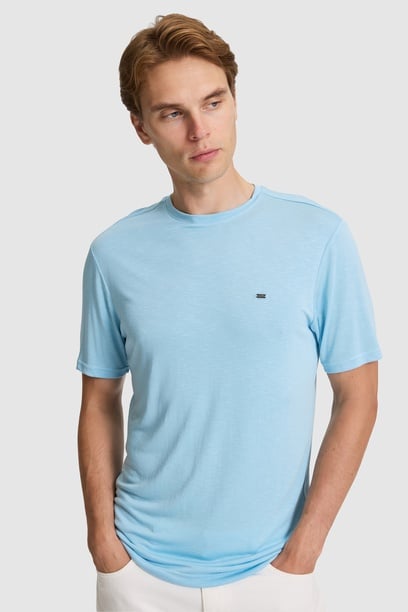 Erkek Mavi Regular Fit Bisiklet Yaka Basic Tişört