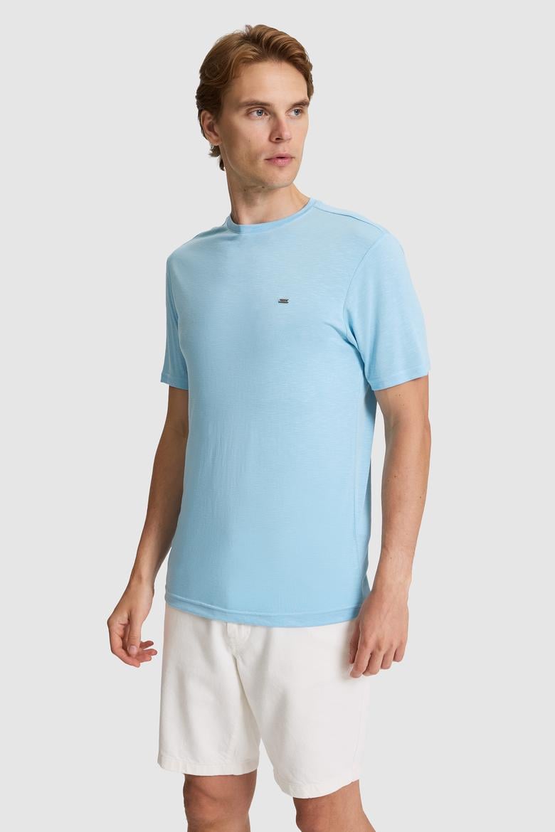 Erkek Mavi Regular Fit Bisiklet Yaka Basic Tişört