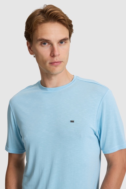 Erkek Mavi Regular Fit Bisiklet Yaka Basic Tişört