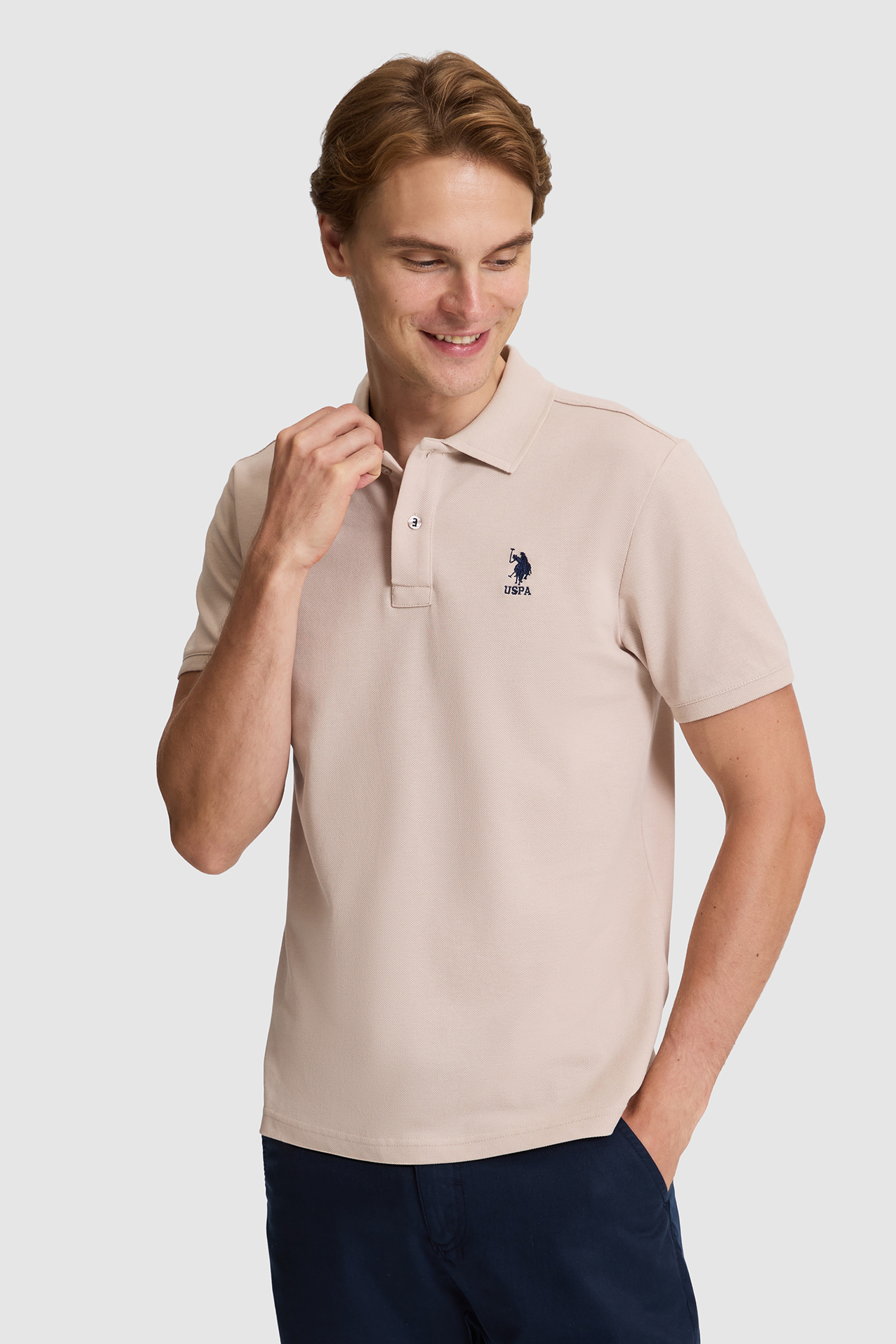 Erkek Taş Regular Fit Polo Yaka Basic Tişört