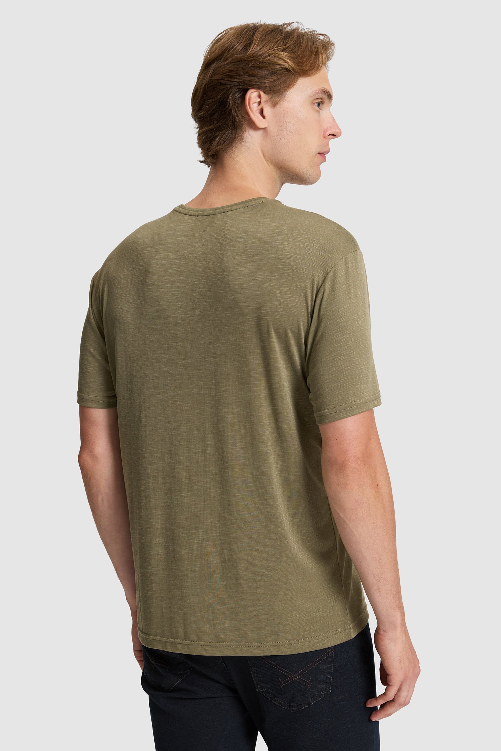 Erkek Haki Regular Fit Bisiklet Yaka Basic Tişört
