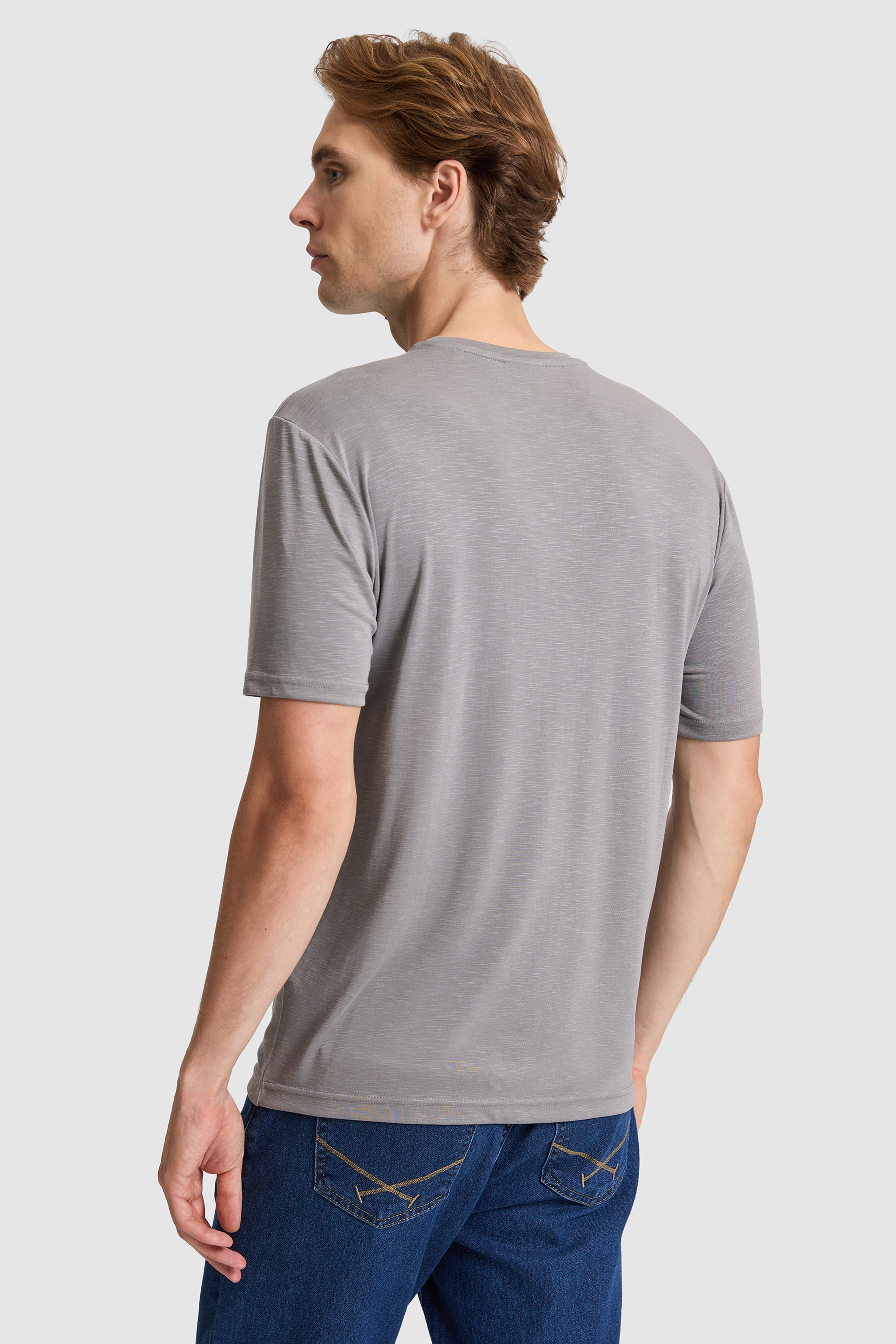 Erkek Gri Regular Fit Bisiklet Yaka Basic Tişört