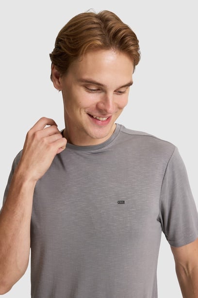 Erkek Gri Regular Fit Bisiklet Yaka Basic Tişört
