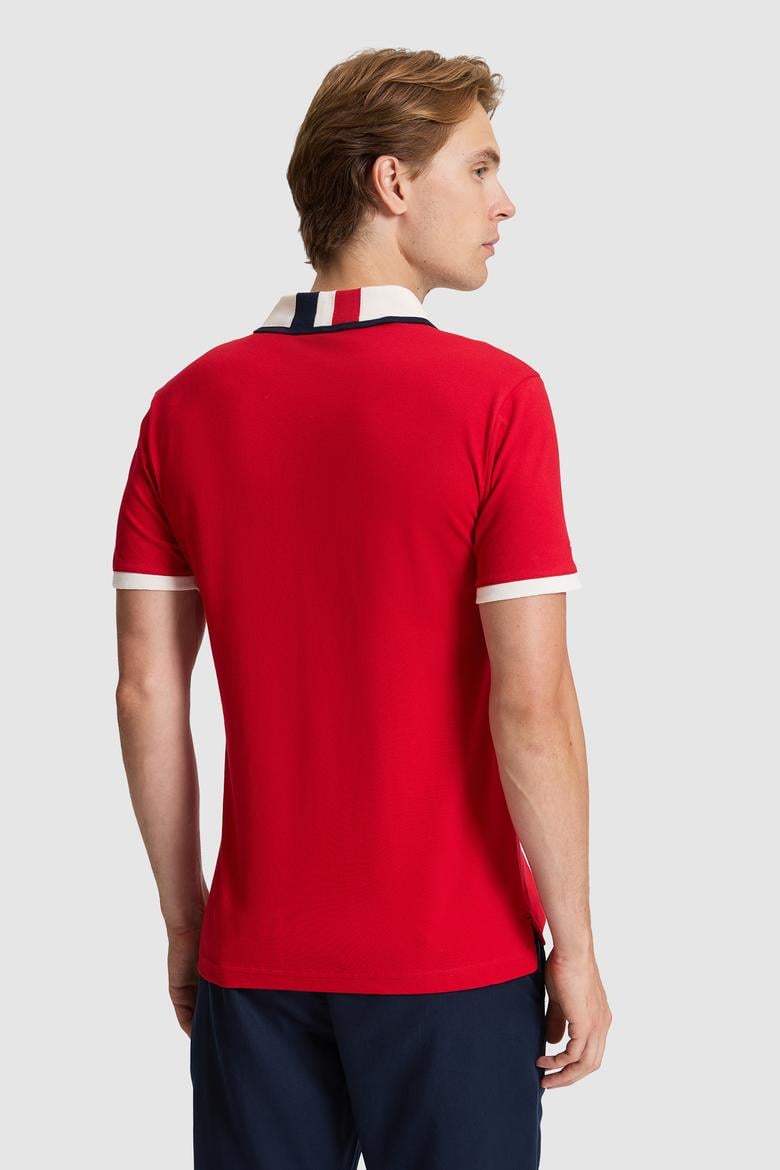 Erkek Kırmızı Slim Fit Polo Yaka Basic Tişört - 50322299012