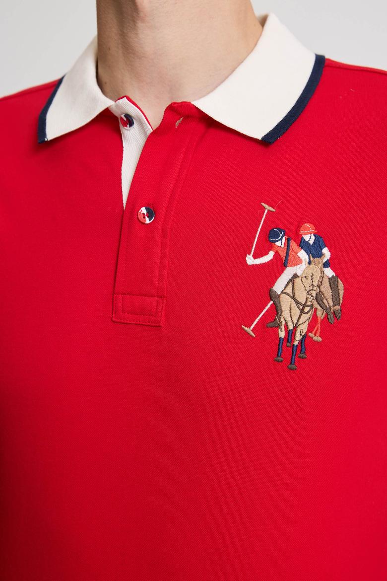 Erkek Kırmızı Slim Fit Polo Yaka Basic Tişört - 50322299012