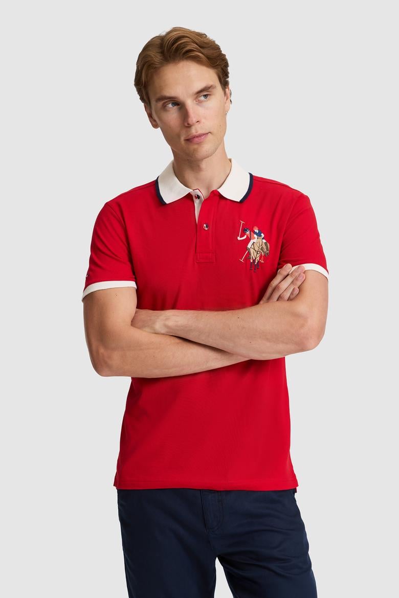 Erkek Kırmızı Slim Fit Polo Yaka Basic Tişört