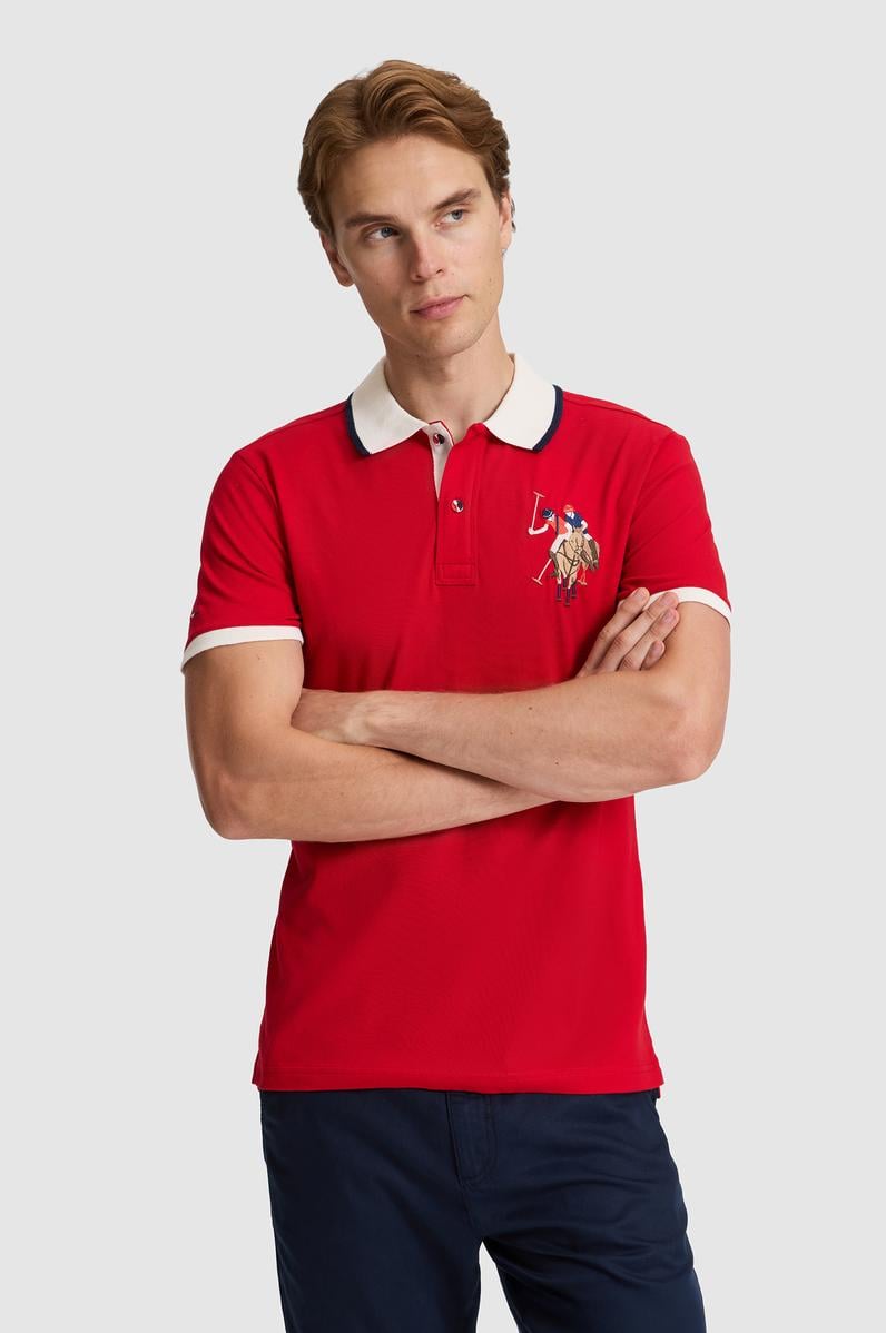 Erkek Kırmızı Slim Fit Polo Yaka Basic Tişört
