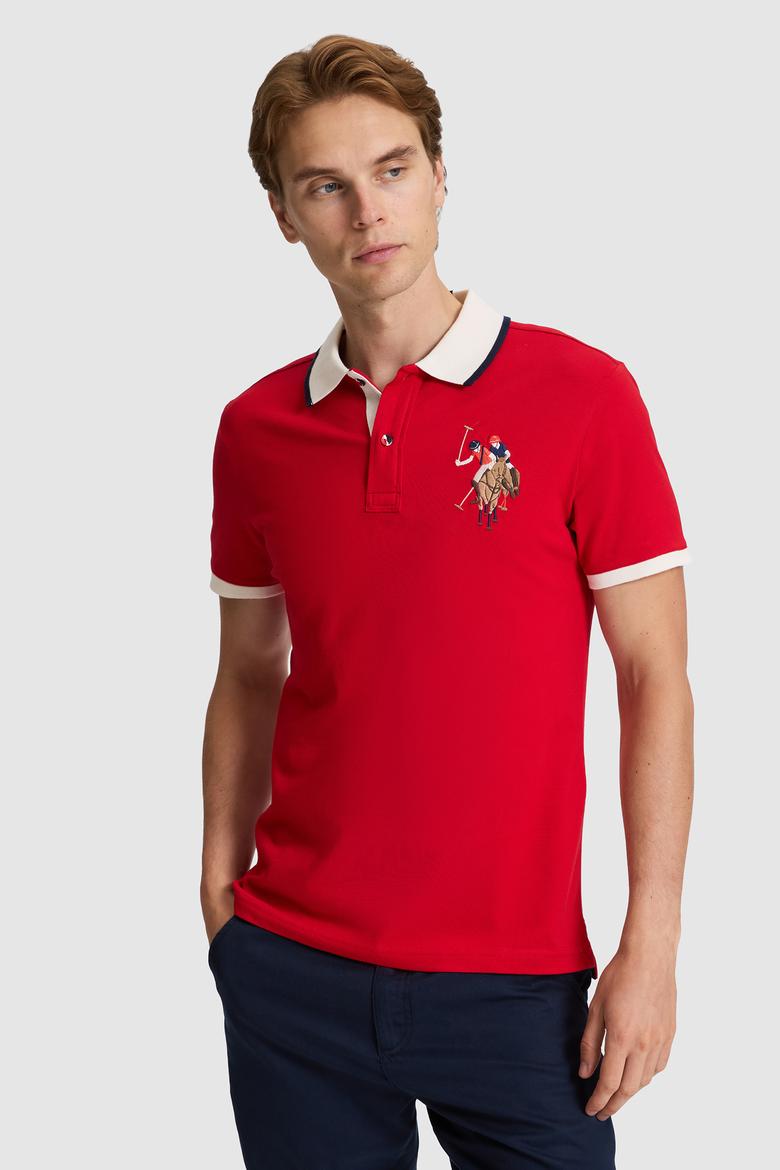 Erkek Kırmızı Slim Fit Polo Yaka Basic Tişört - 50322299012