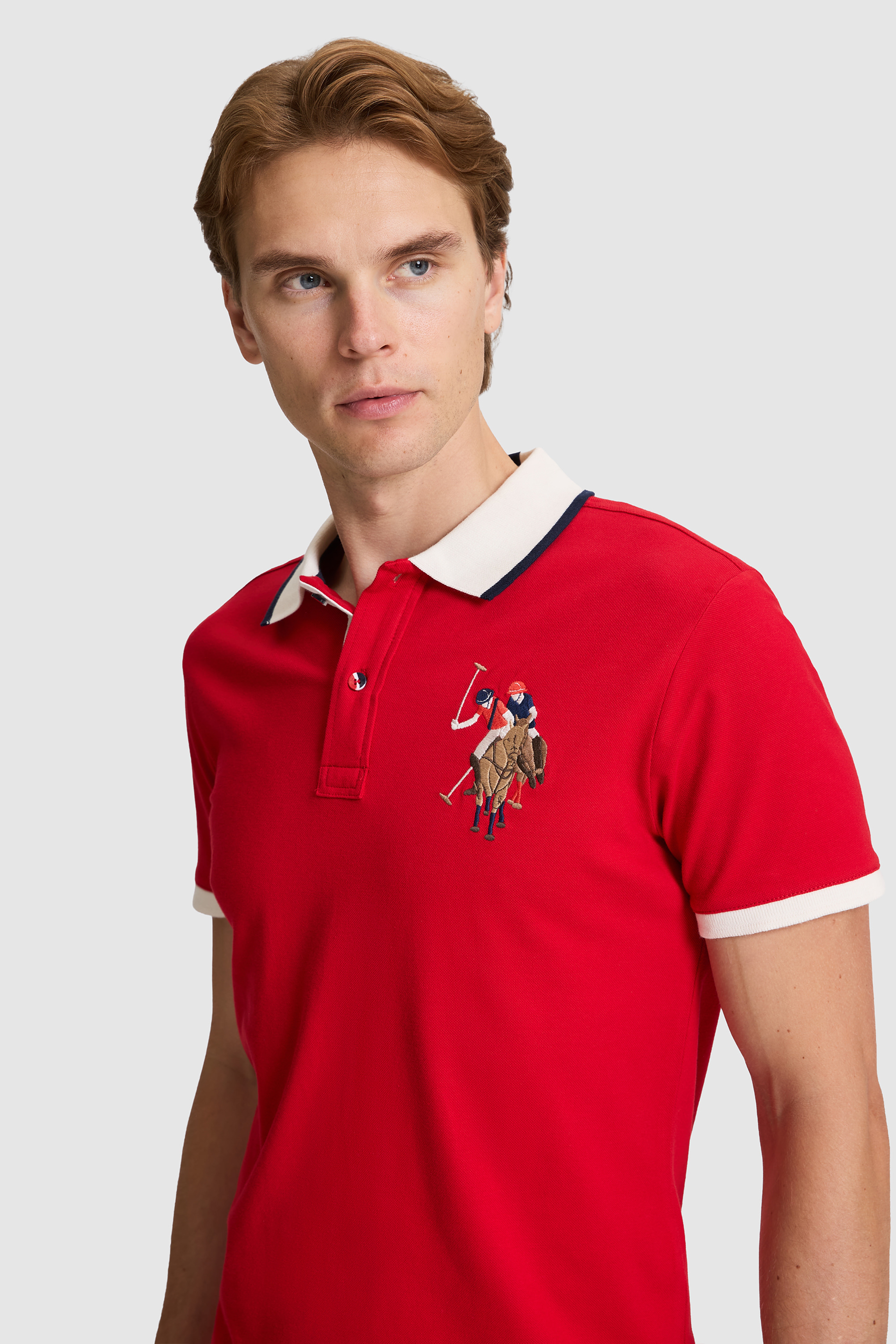 Erkek Kırmızı Slim Fit Polo Yaka Basic Tişört
