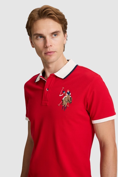 Erkek Kırmızı Slim Fit Polo Yaka Basic Tişört