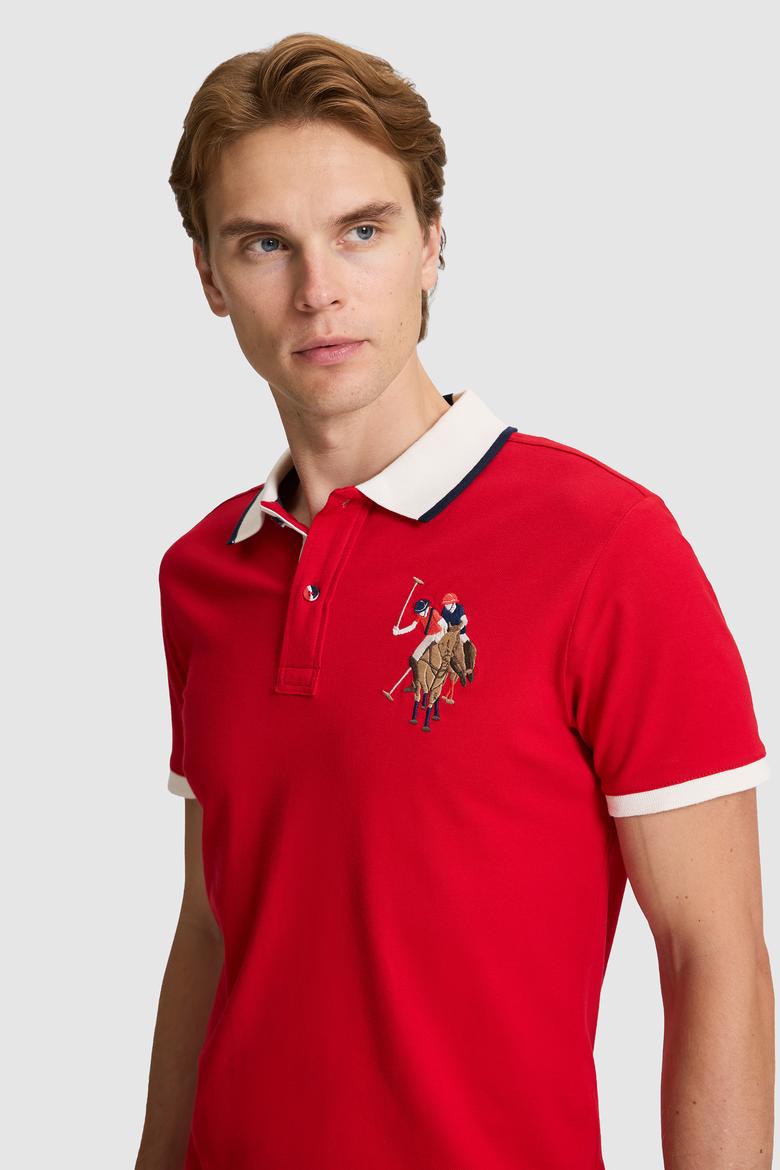 Erkek Kırmızı Slim Fit Polo Yaka Basic Tişört - 50322299012