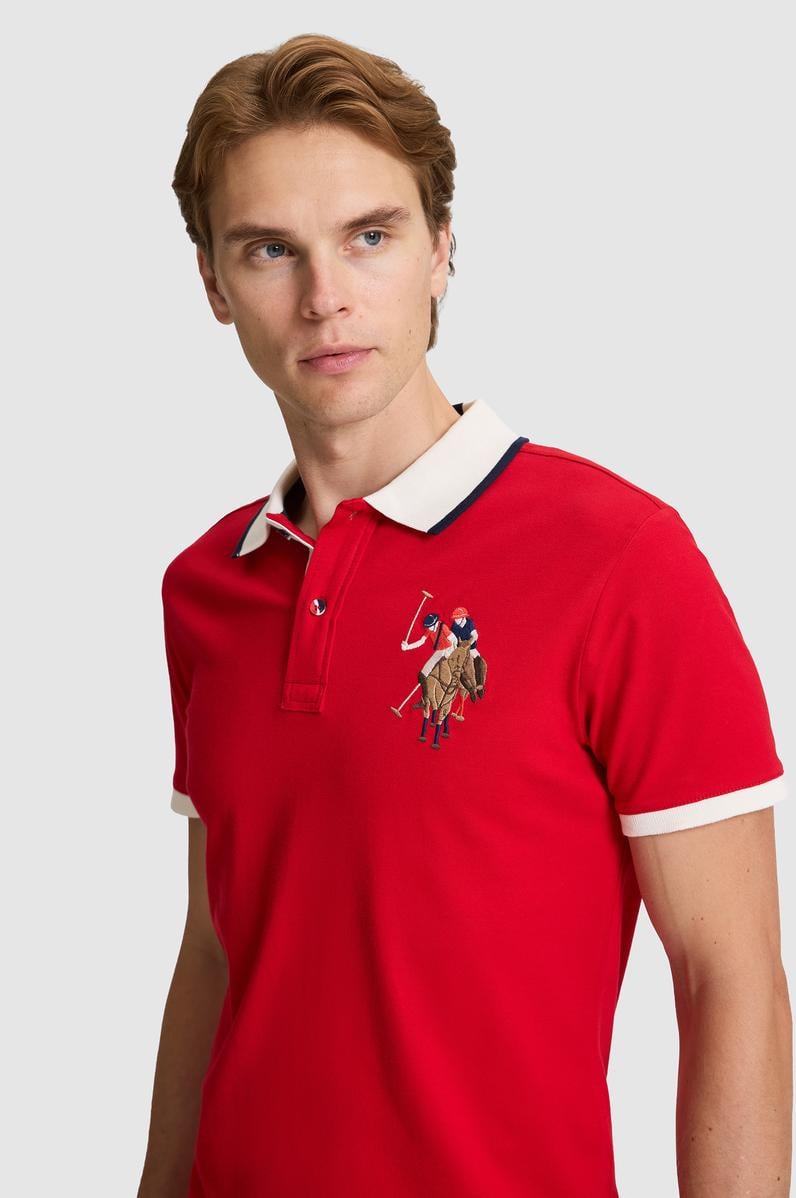 Erkek Kırmızı Slim Fit Polo Yaka Basic Tişört