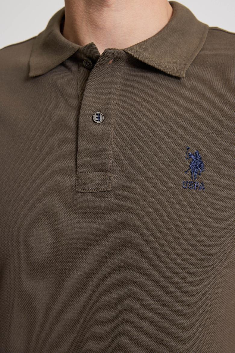 Erkek Koyu Haki Regular Fit Polo Yaka Basic Tişört - 50322314199