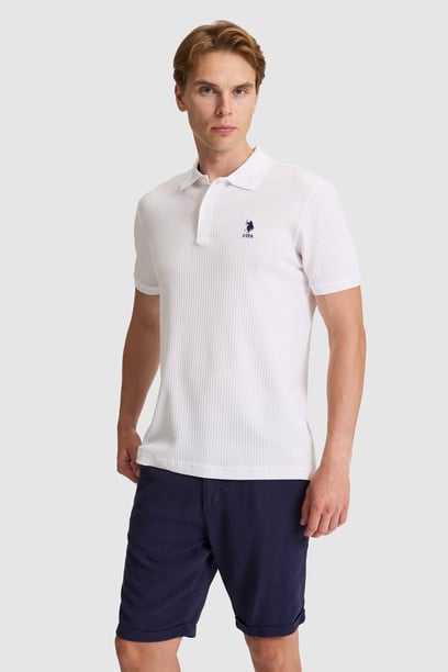 Erkek Beyaz Regular Fit Polo Yaka Basic Tişört