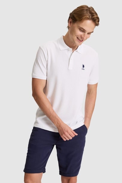 Erkek Beyaz Regular Fit Polo Yaka Basic Tişört