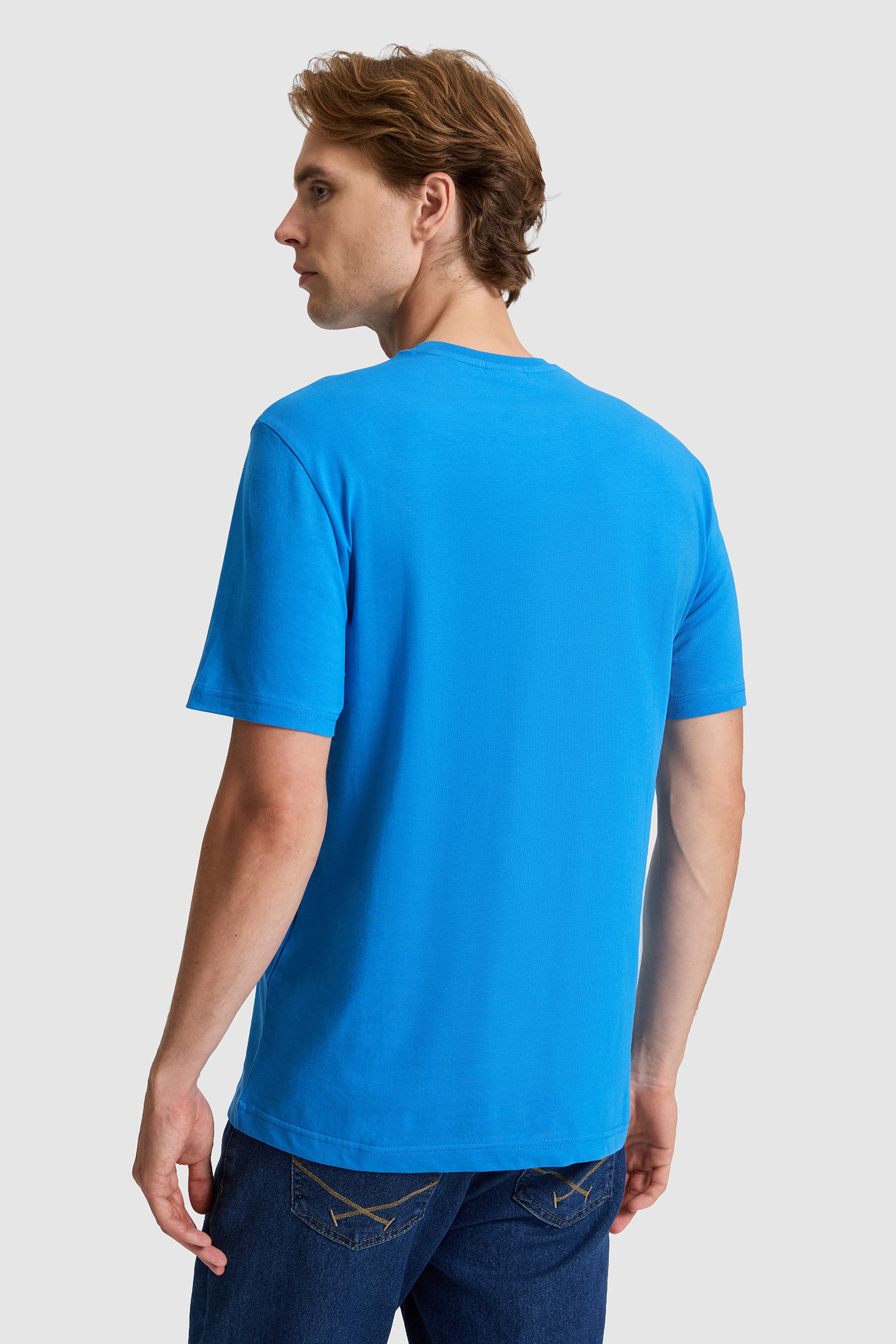 Erkek Saks Regular Fit Bisiklet Yaka Basic Tişört - Image 5