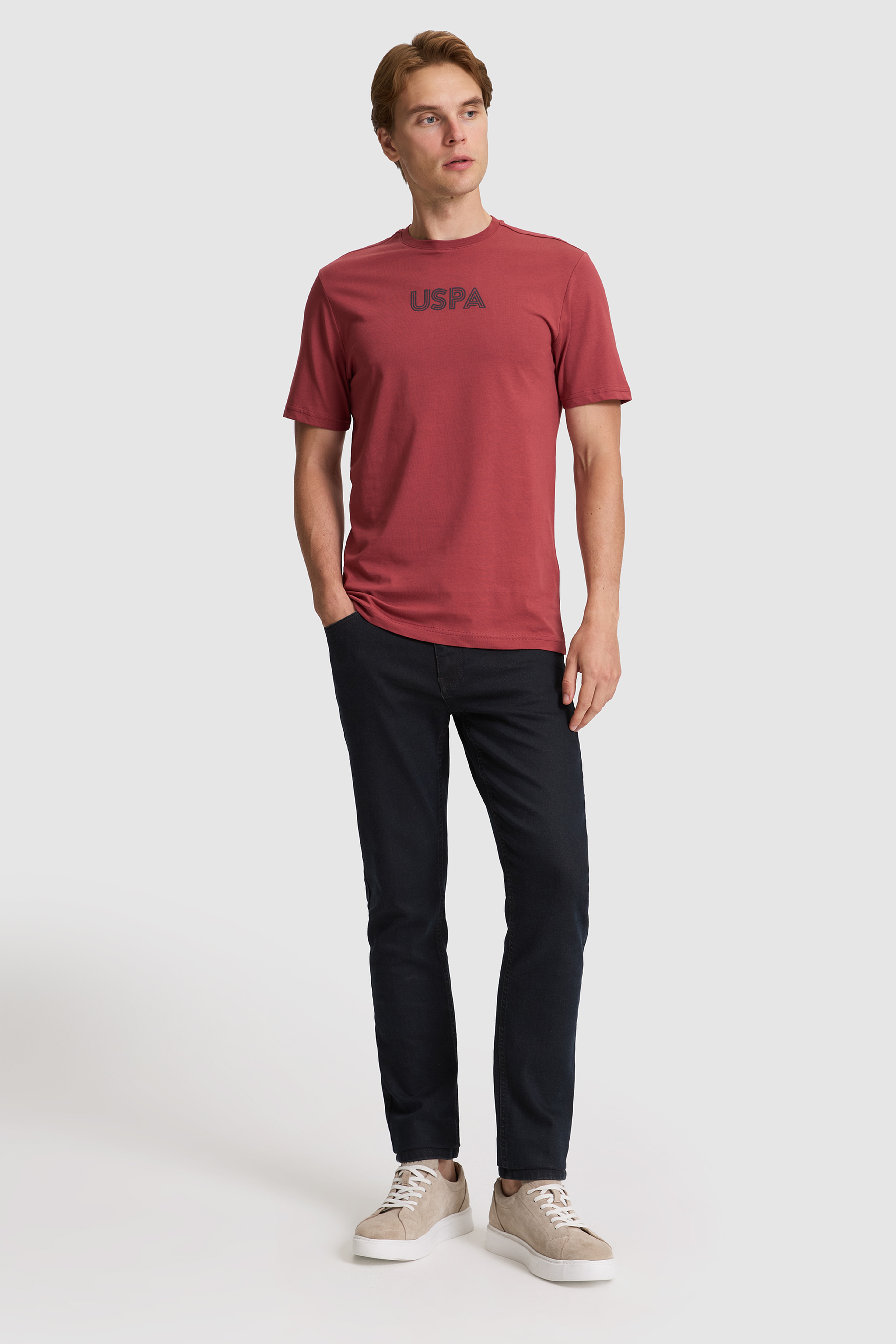 Erkek Vişne Regular Fit Bisiklet Yaka Basic Tişört - Image 4