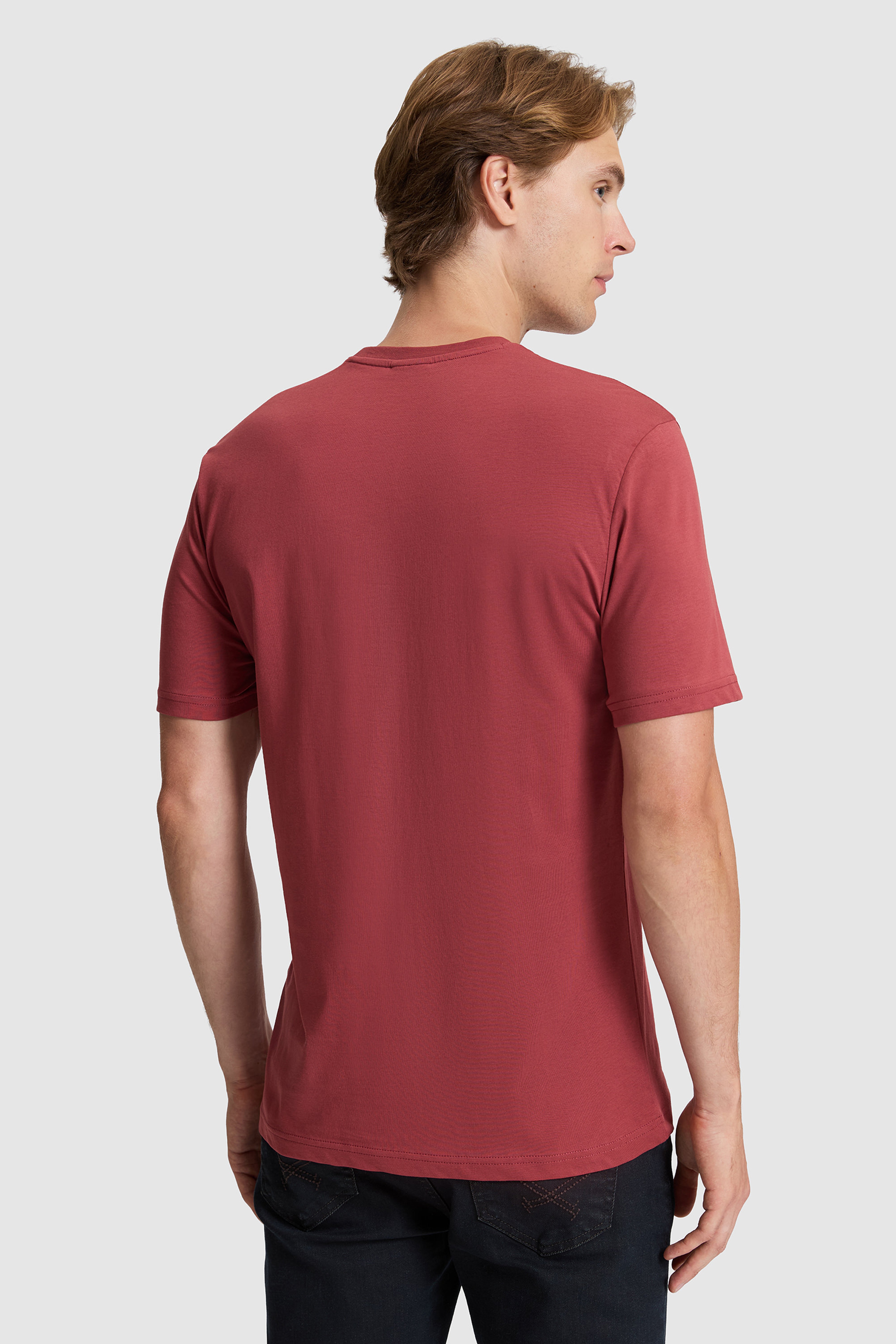 Erkek Vişne Regular Fit Bisiklet Yaka Basic Tişört