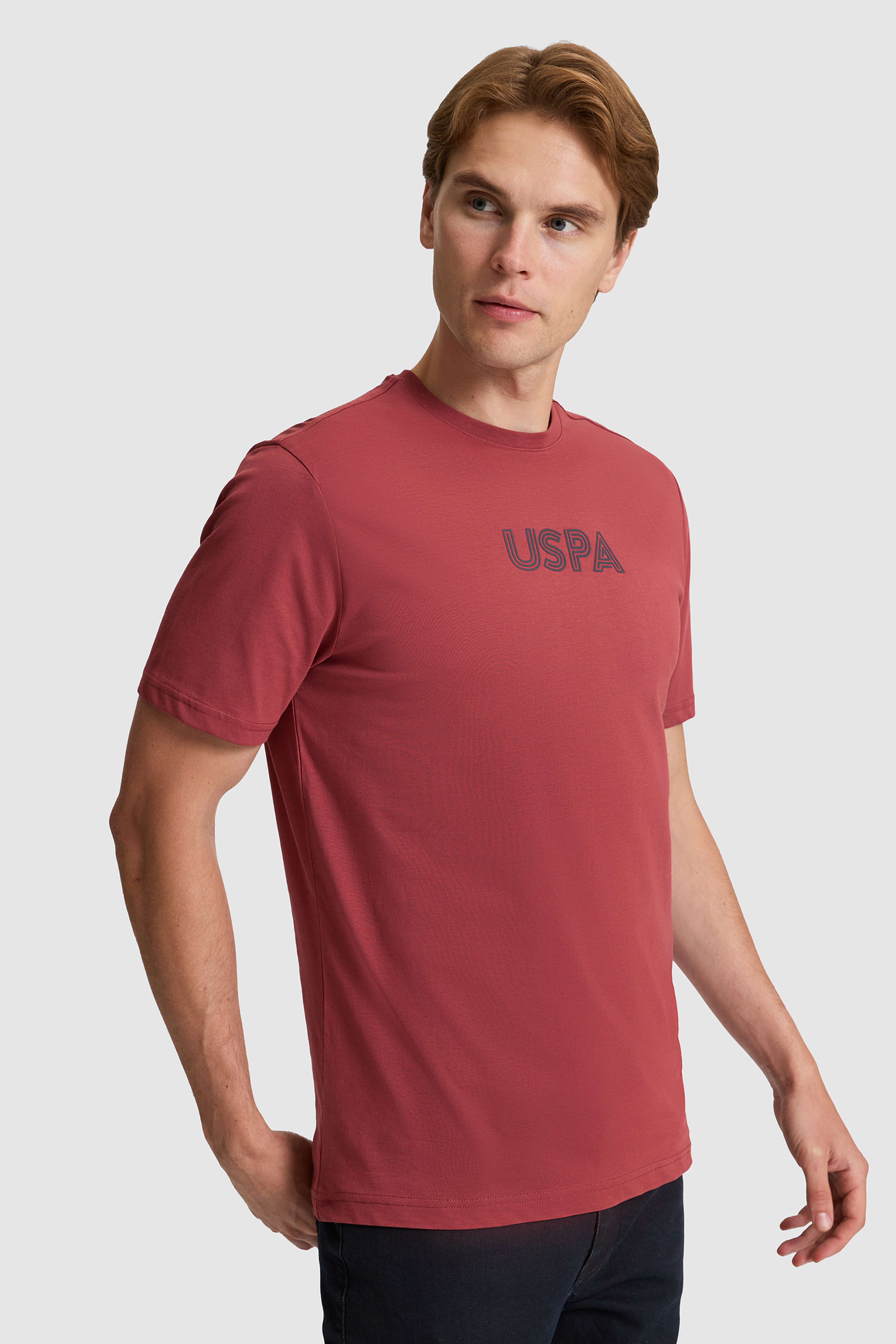 Erkek Vişne Regular Fit Bisiklet Yaka Basic Tişört - Image 3