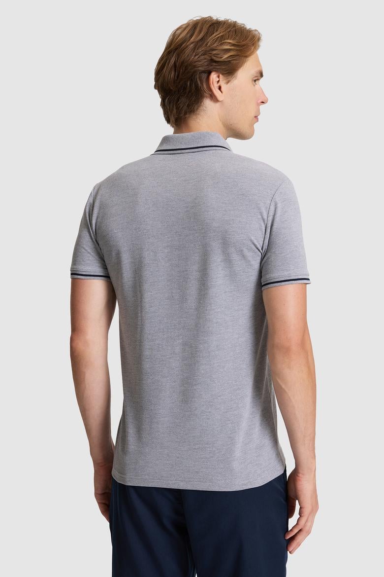 Erkek Gri Melanj Slim Fit Polo Yaka Basic Tişört - 50326975135