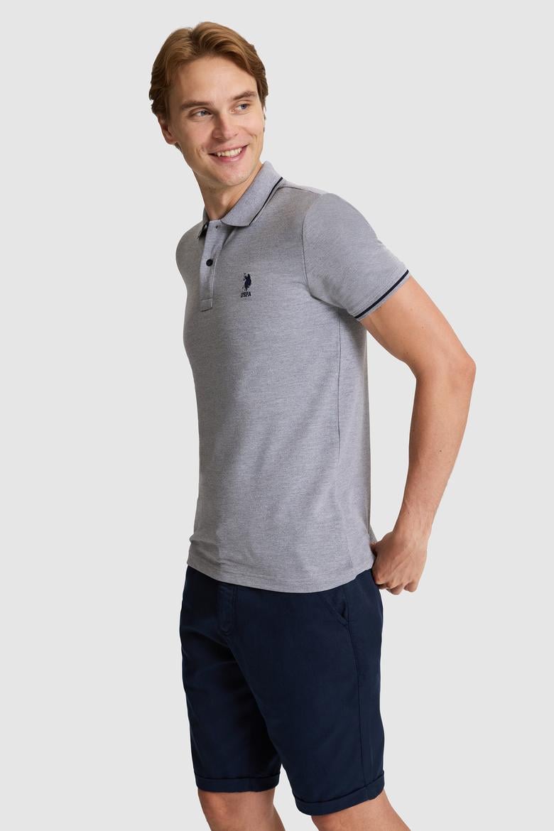 Erkek Gri Melanj Slim Fit Polo Yaka Basic Tişört - 50326975135