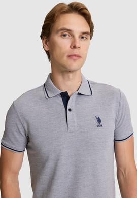Erkek Gri Melanj Slim Fit Polo Yaka Basic Tişört - 50326975135