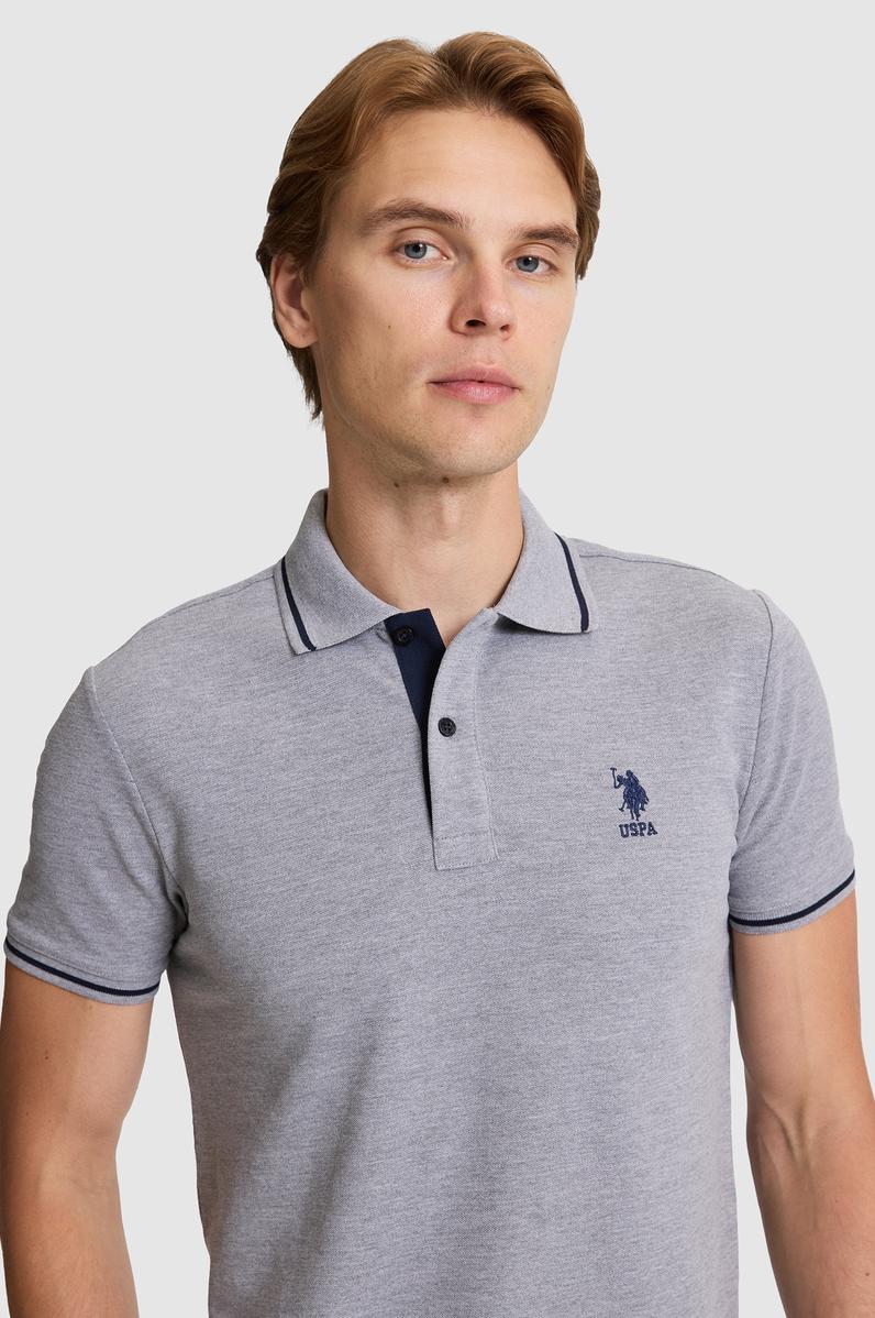 Erkek Gri Melanj Slim Fit Polo Yaka Basic Tişört