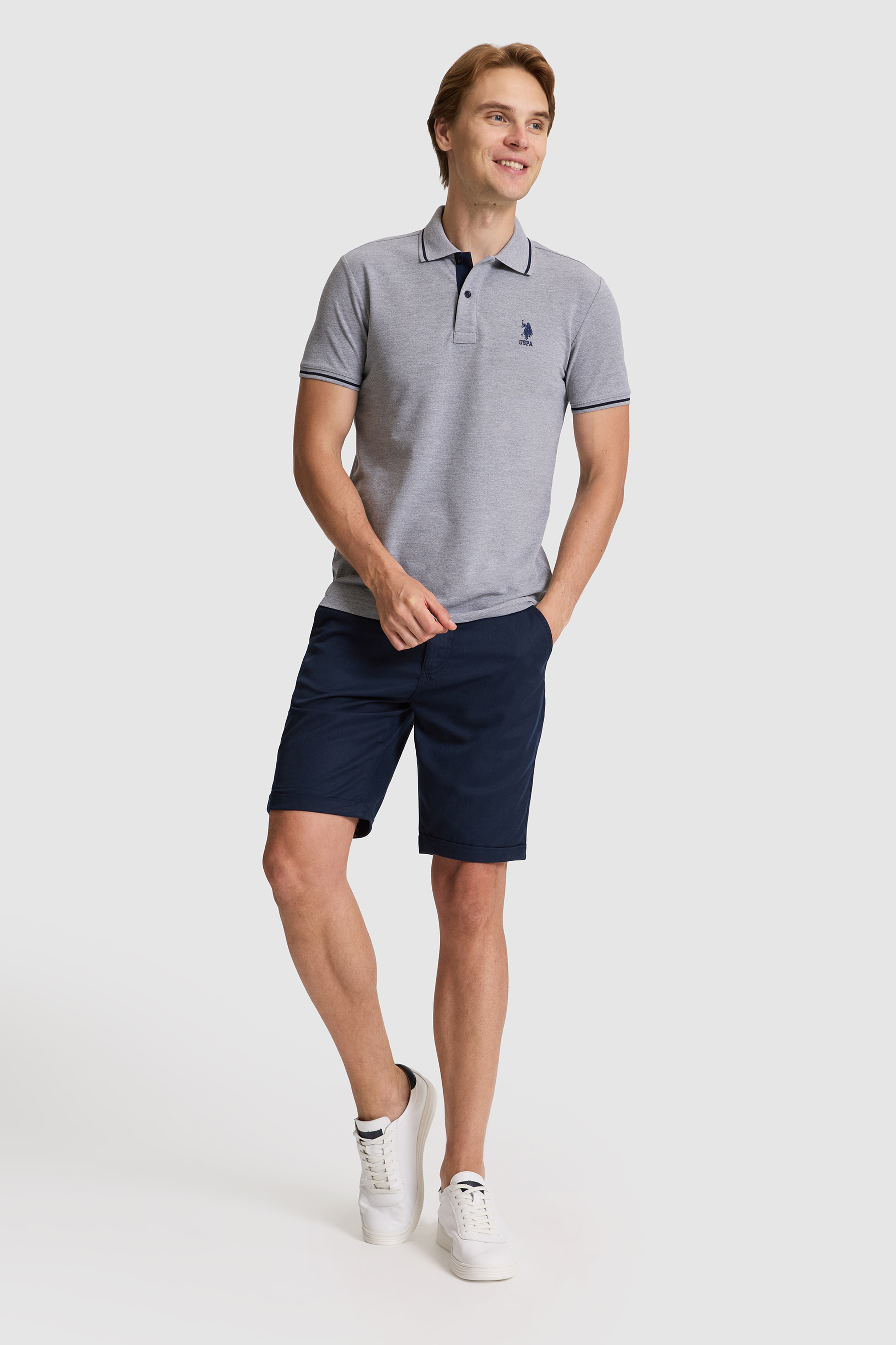 Erkek Gri Melanj Slim Fit Polo Yaka Basic Tişört - Image 4
